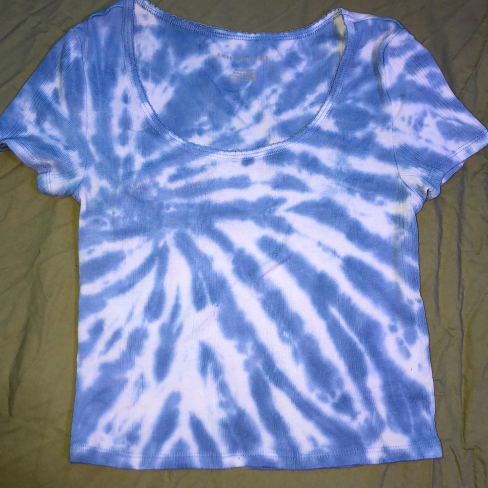 Blue Tie-Dye American Eagle Cropped T-Shirt